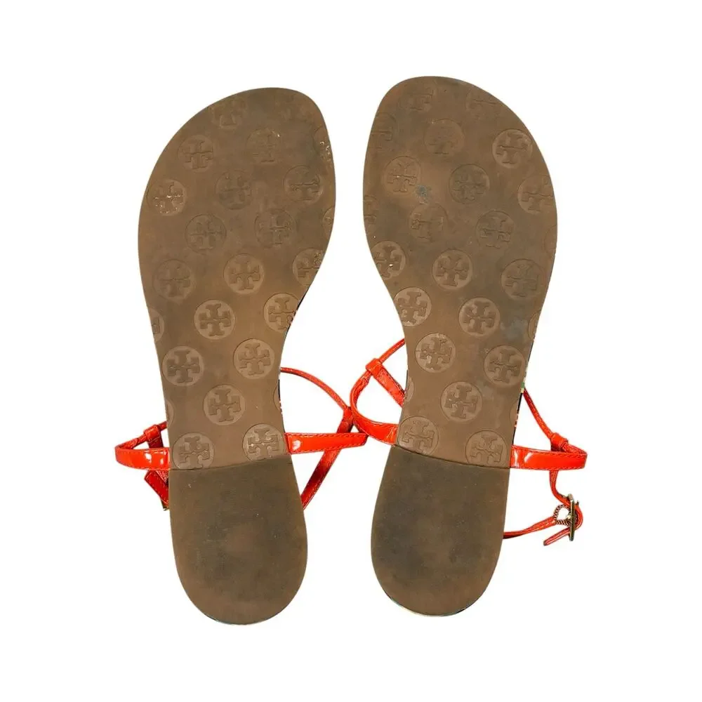 Tory Burch Emmy Logo Thong Sandals Women’s 8.5 Orange Patent Leather Straps